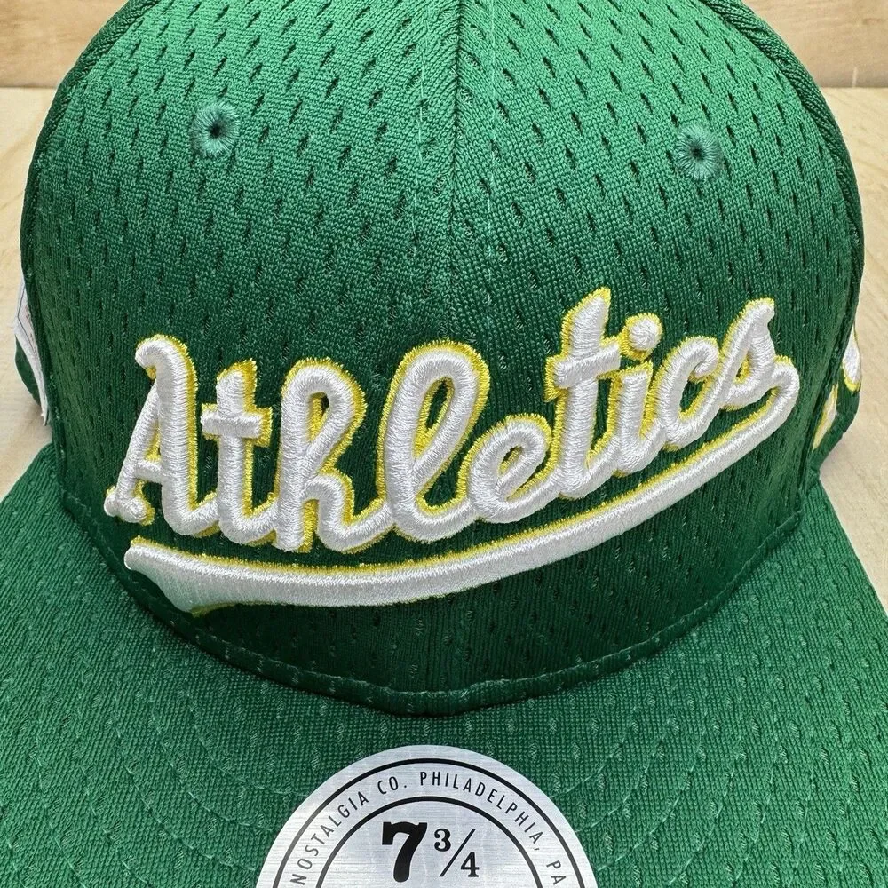 NEW Oakland Athletics Mitchell Ness Liberty Fitted Hat Cap Mesh Green sz 7 3/4
